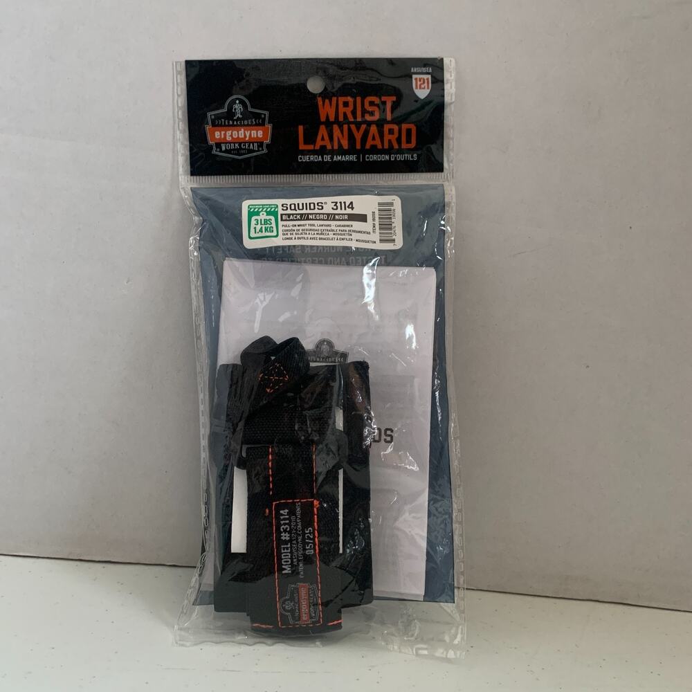 Ergodyne Squids 3114 Pull-On Wrist Lanyard With Carabiner 3 lbs Max Limit NEw